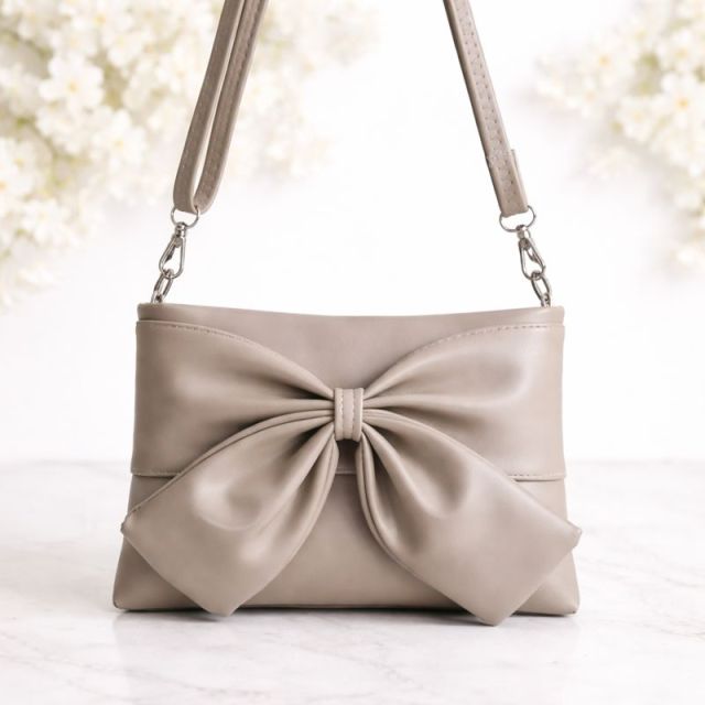 Elegant Bow Design Beige Sling Bag for Women