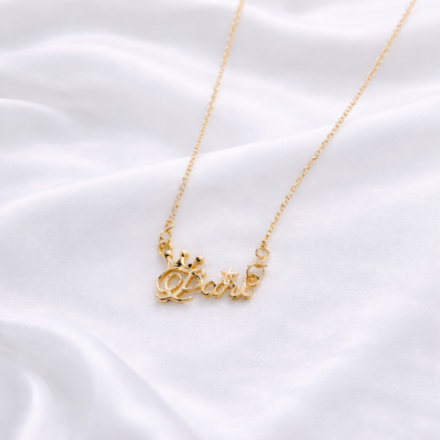 Gold “Pari” Crown Name Pendant Necklace