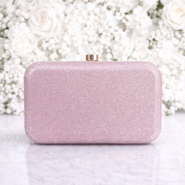 Women’s Pink Glitter Box Clutch Party Wear Handbag