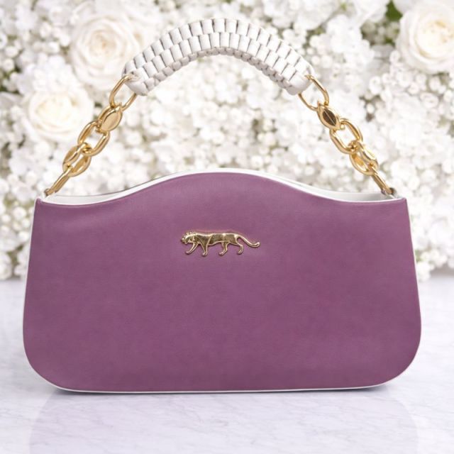 Women’s Purple Stylish Handbag with Braided Handle & Gold Chain