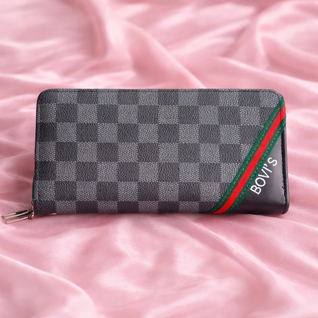 Premium Checkered Pattern Zip Around Women’s Wallet Clutch (Grey Edition)