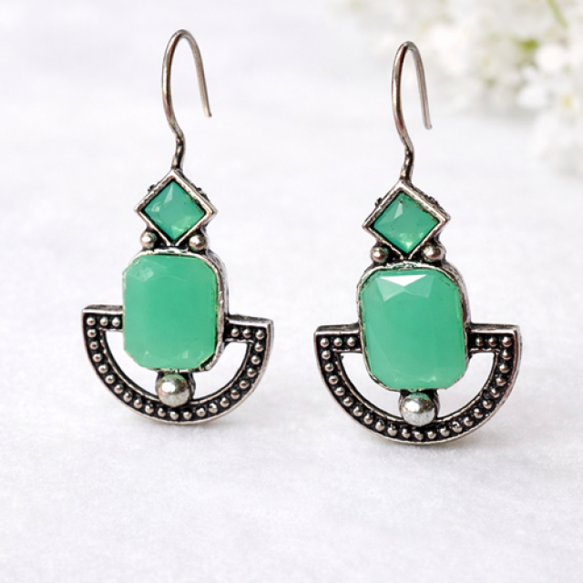 Mint Green Geometric Stone Drop Earrings