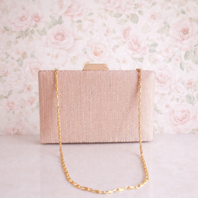 Rose Gold Shimmery Party Wear Clutch with Chain Strap