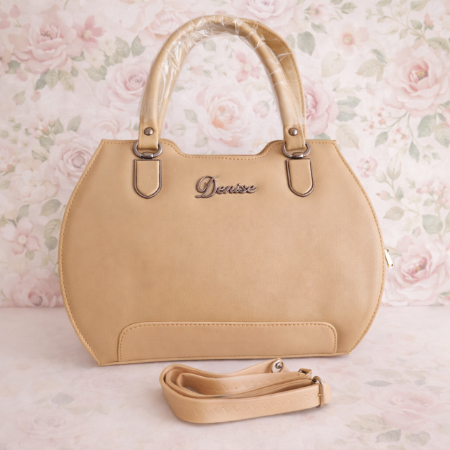 Beige Structured Ladies Handbag with Detachable Sling Strap