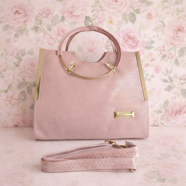 Blush Pink Elegant Women’s Handbag with Gold Handle & Sling Strap