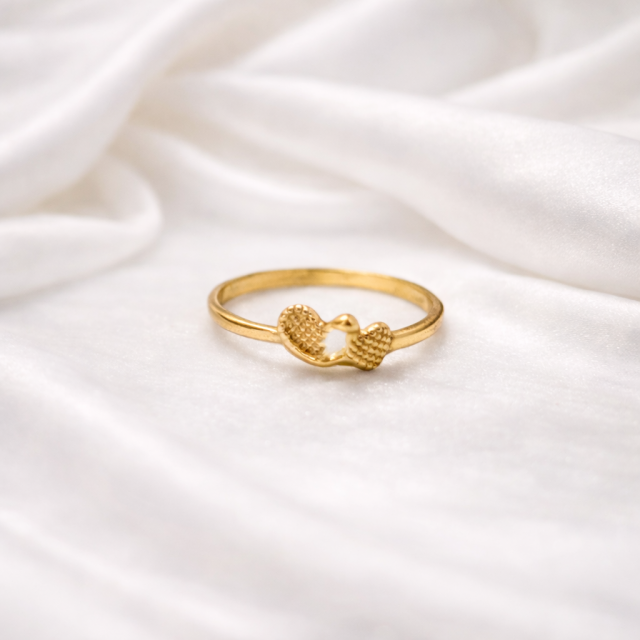 Gold Twin Textured Heart Adjustable Ring