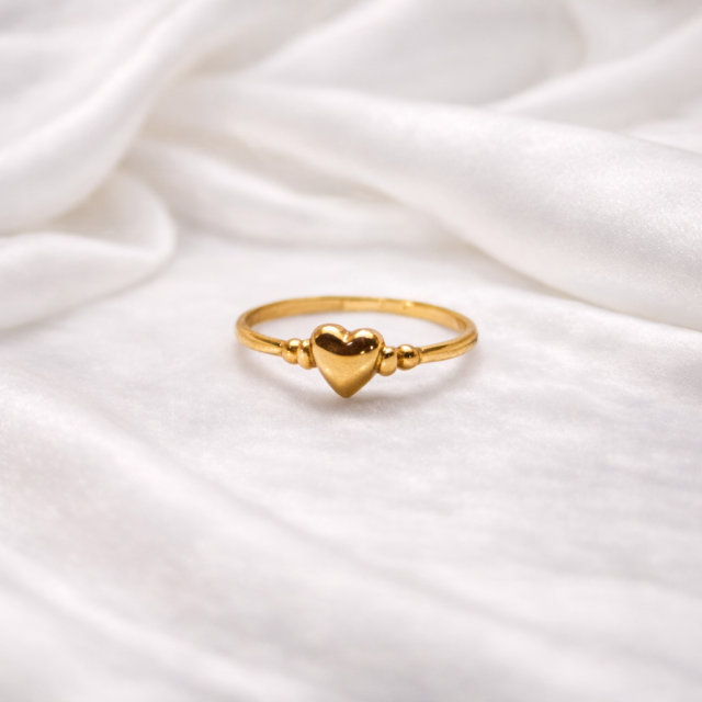 Gold Beaded Heart Minimal Ring
