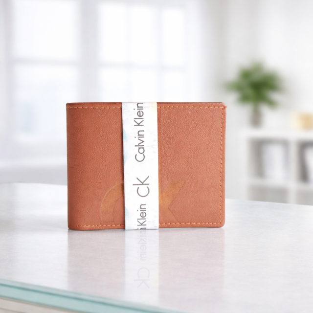 Calvin Klein Tan Leather Bi-Fold Wallet for Men