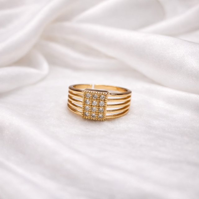 Gold Multi-Band Crystal Statement Ring