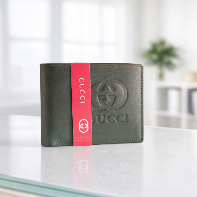 Gucci Dark Green Leather Bi-Fold Wallet for Men