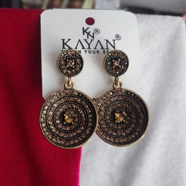 Antique Gold Circular Crystal Drop Earrings