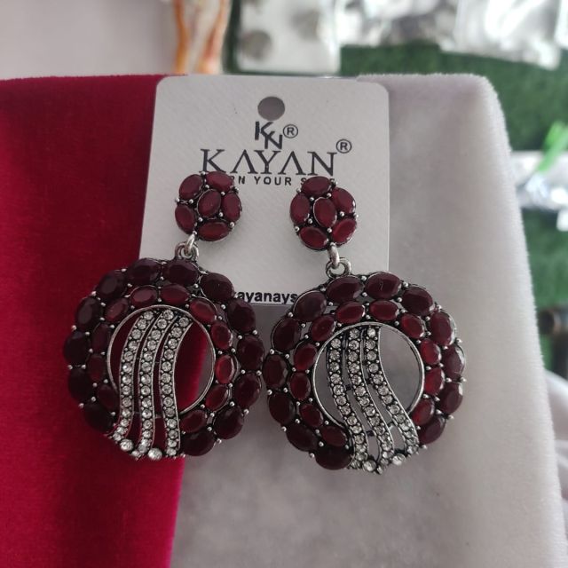 Maroon Crystal Designer Drop Earrings