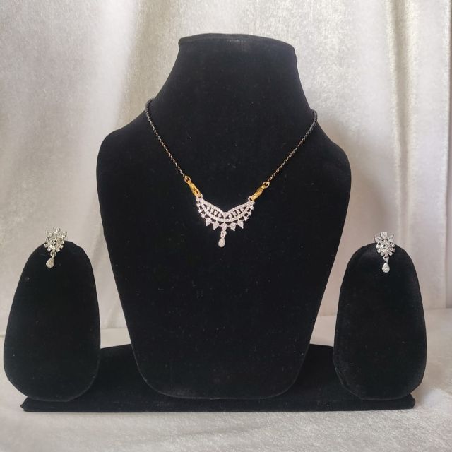 Elegant American Diamond Mangalsutra Set with Matching Earrings