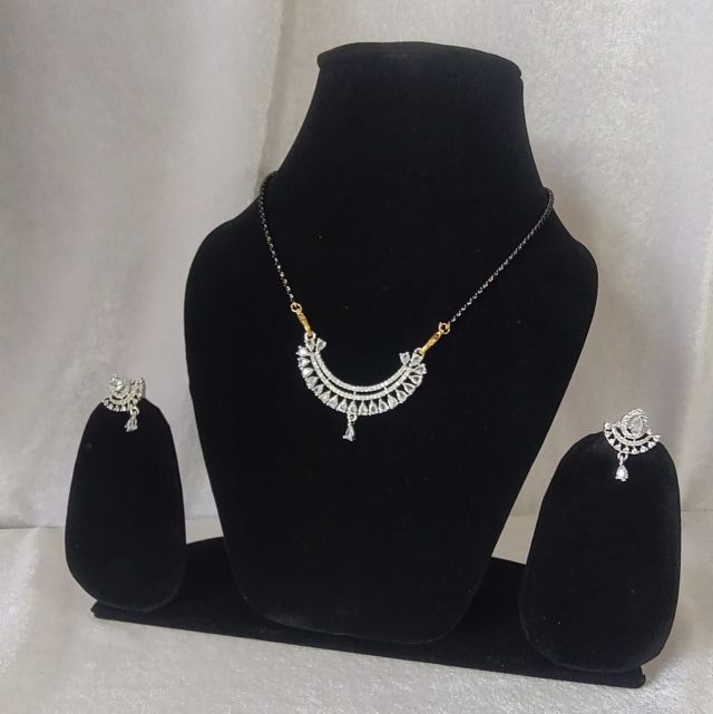 Premium Crescent Design American Diamond Mangalsutra Set with Earrings