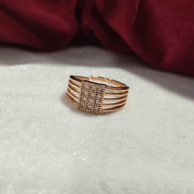 Rose Gold Plated Crystal Square Designer Adjustable Ring