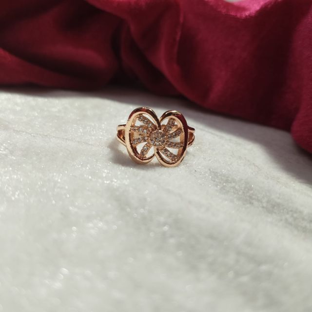 Rose Gold Plated Floral Crystal Designer Adjustable Ring