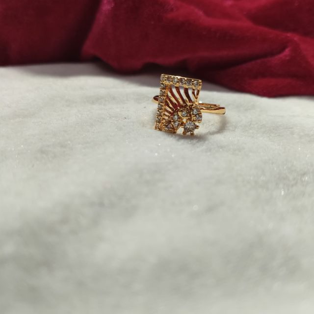 Gold Plated Square Floral AD Stone Adjustable Designer Ring