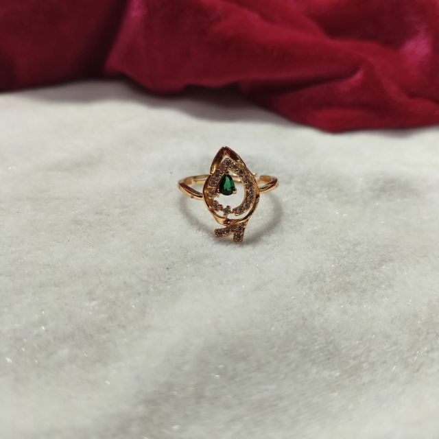 Gold Plated Green Stone Leaf Shape AD Adjustable Designer Ring