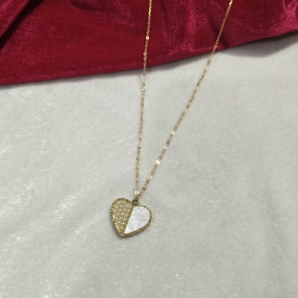 Gold Plated Pearl Heart Pendant Chain Necklace