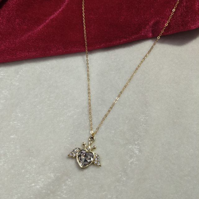 Gold Plated Angel Wings Heart Pendant Chain Necklace