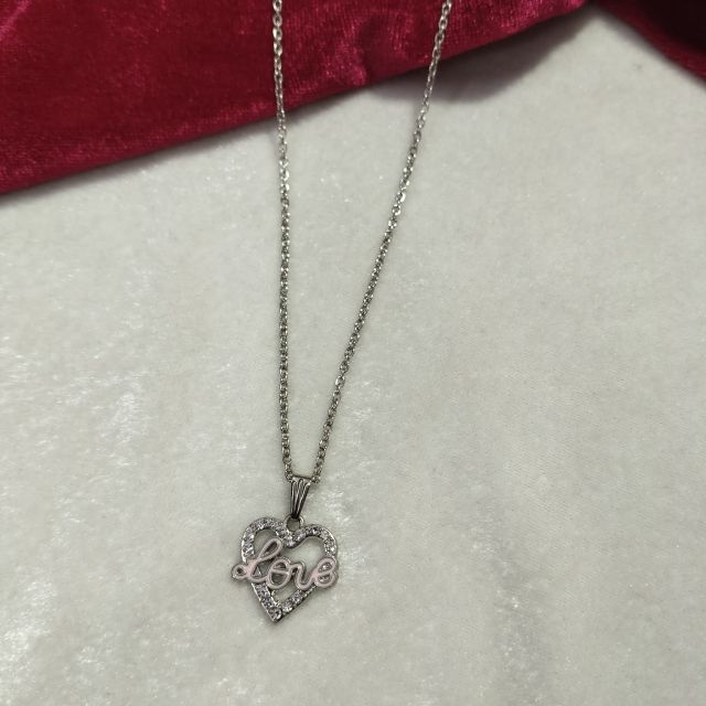 Silver Plated Heart Love Pendant Chain Necklace