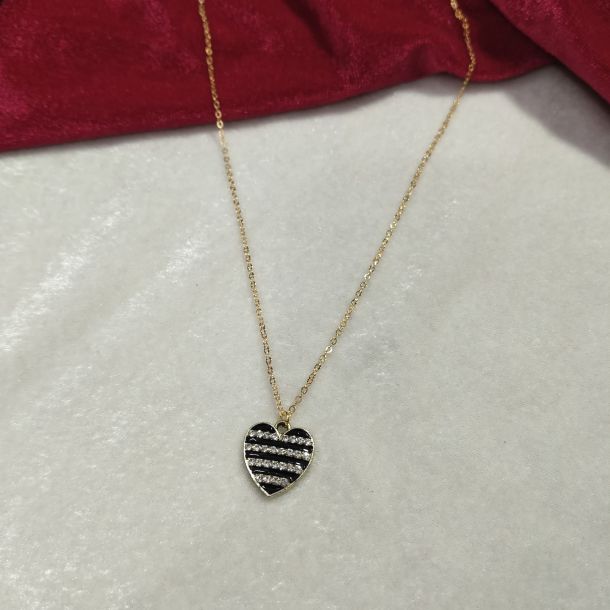 Black & Silver Heart Pendant Chain Necklace