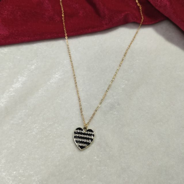 Black & Silver Heart Pendant Chain Necklace
