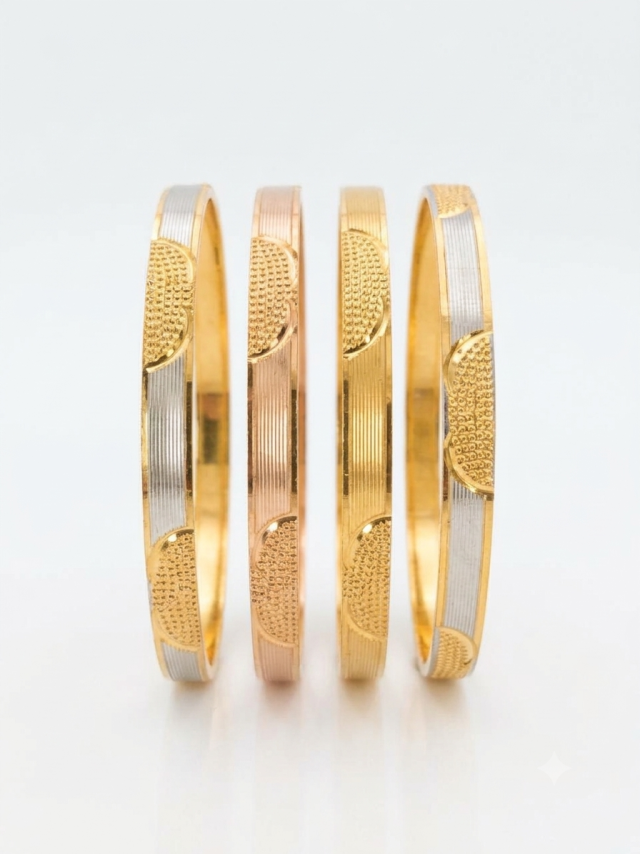 Elegant Dual-Tone Textured Gold & Silver Plated Bangles / Kada