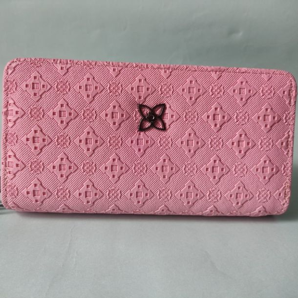 Pink Textured Zip Wallet / Ladies Long Clutch