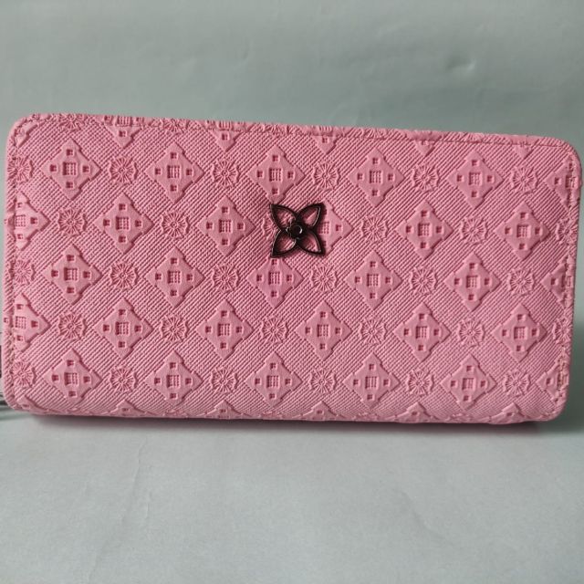 Pink Textured Zip Wallet / Ladies Long Clutch