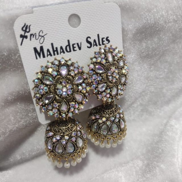 Antique Finish Crystal Jhumka Earrings