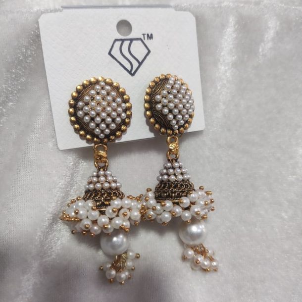 Antique Pearl Stud Jhumka Earrings