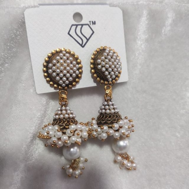 Antique Pearl Stud Jhumka Earrings