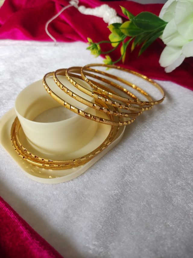Gold Finish Traditional Metal Bangle Set (Set of 6)