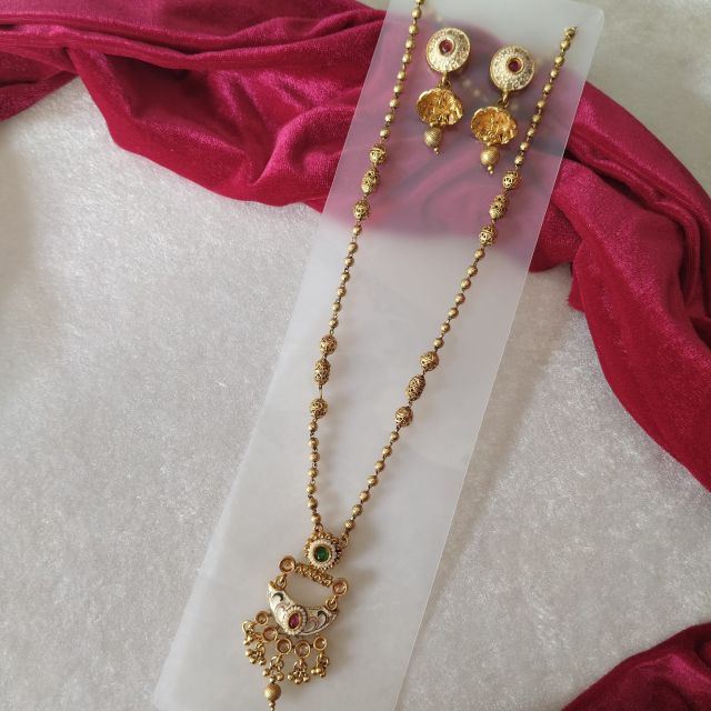 Traditional Gold Plated Mangalsutra Necklace Set with Matching Earrings