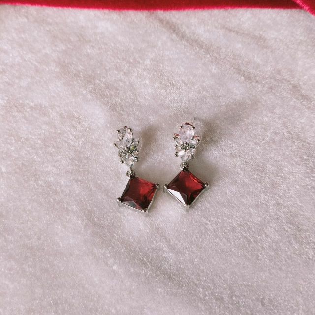 Red Crystal Square Drop Stud Earrings
