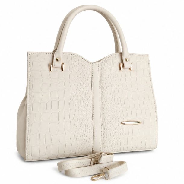 Elegant Ivory Croc-Texture Handbag for Women