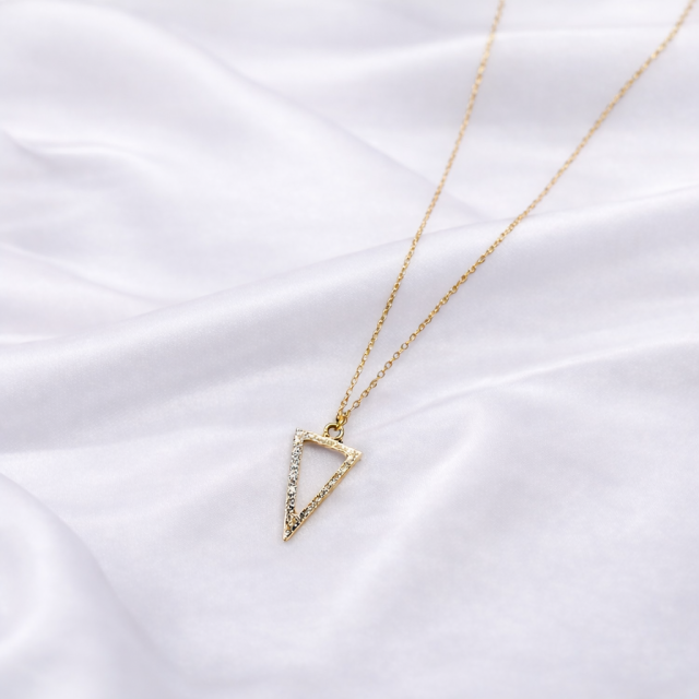 Elegant Gold Geometric Triangle Pendant Necklace with Crystal Accents