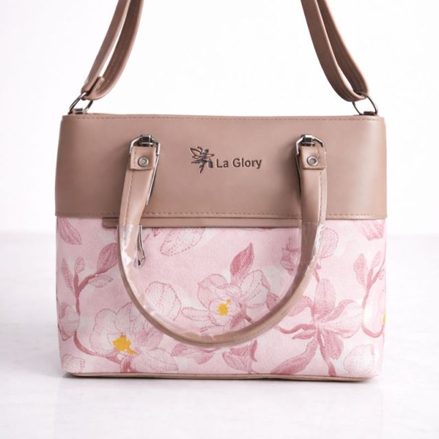 La Glory Floral Printed Women’s Handbag (Beige & Pink)