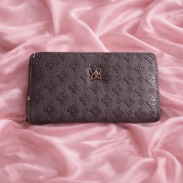 Luxury Embossed Pattern Zip Around Women’s Wallet Clutch (Dark Brown)
