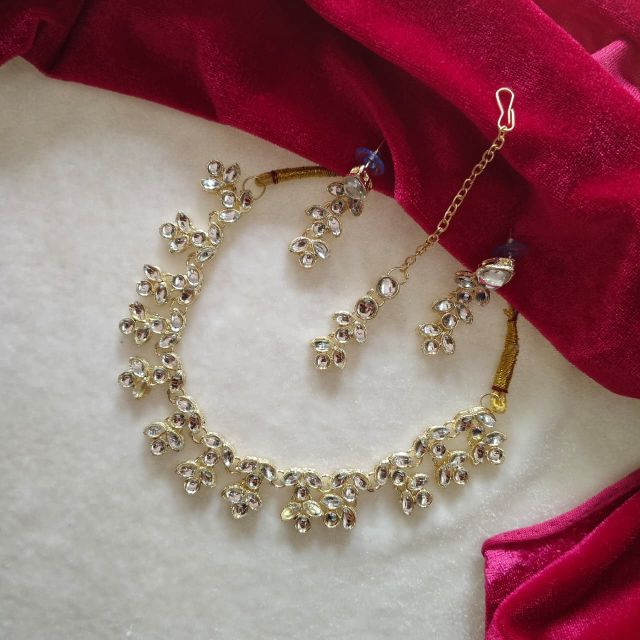 Crystal Floral Kundan Party Wear Choker Set