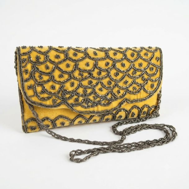 Elegant Yellow Handcrafted Beaded Party Clutch Bag for Women